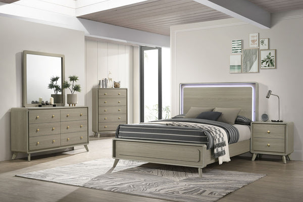 English Elm Contemporary Two Drawer Nightstand Gray Finish Tapered Legs Gold Pulls Bedroom Storage B2741P431077