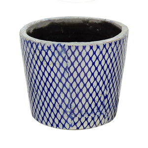 English Elm Set of 4 Terracotta Planters Distressed Blue White Glaze Antique Ceramic Style W2078P495142