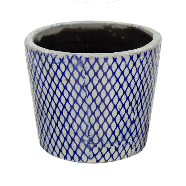 English Elm Set of 4 Terracotta Planters Distressed Blue White Glaze Antique Ceramic Style W2078P495142