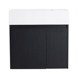 English Elm 24 Inch Bathroom Cabinet Resin Sink Vanity with Soft-Close Doors, Beveled Handle, Water-Resistant Finish Black Chestnut W999P228747