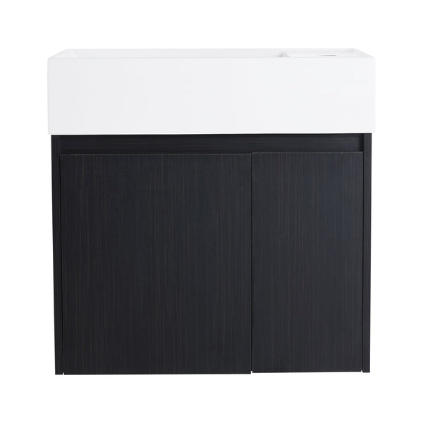 English Elm 24 Inch Bathroom Cabinet Resin Sink Vanity with Soft-Close Doors, Beveled Handle, Water-Resistant Finish Black Chestnut W999P228747
