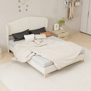 English Elm Velvet Tufted Queen Platform Bed Diamond Headboard for Elegant Master Bedroom Beige W1935P361022