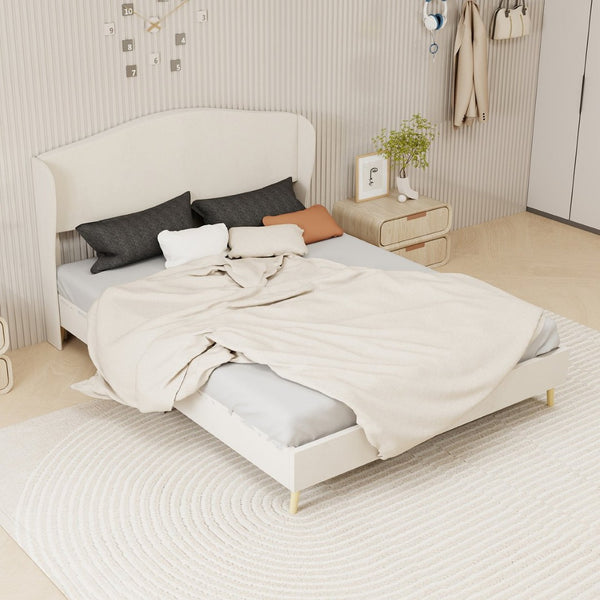 English Elm Velvet Tufted Queen Platform Bed Diamond Headboard for Elegant Master Bedroom Beige W1935P361022