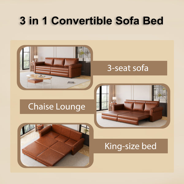 English Elm Chesterfield Sofa Bed - 3-In-1 Convertible Faux Leather Sleeper With Nailhead Trim & Comfort Pillows W1885S00095