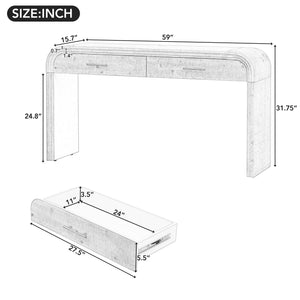 English Elm TREXM Retro Silhouette Console Table with Two Hidden Drawers, Distressed Finish Entryway Desk, 63" Natural Wood Wash WF317094AAD