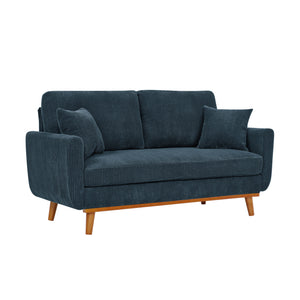 English Elm Asher Mid-Century Corduroy Sofa with Vertical Channel Texture, Tapered Walnut Legs, 2-Pillow Comfort Blue B343P348952
