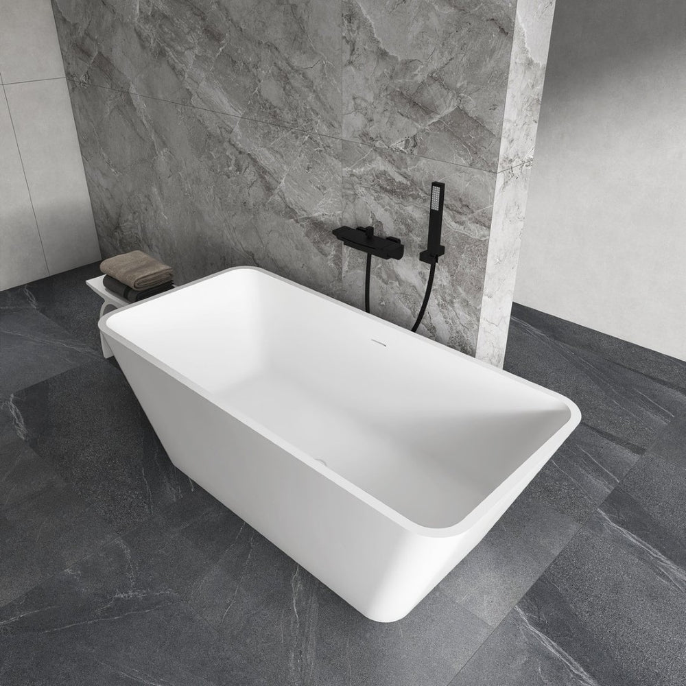 English Elm 67 Inch Stone Resin Freestanding Soaking Tub Matte White Spa Bath for Bathroom W1613P358116