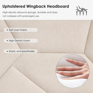 English Elm Full Linen Storage Bed Frame with Rubberwood Platform, Quiet, Sturdy Support, 7.2" Under-Storage Space Beige W2896P208864