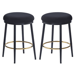 English Elm Christopher Knight Home® - 24.75'' Modern Black Counter Stools Set Of 2 With Velvet Cushion, Iron Frame & Elegant Gold Footrest N780P189729B