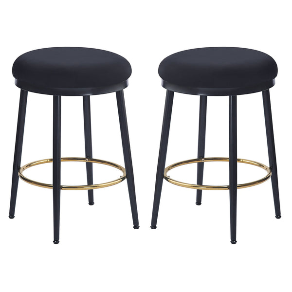 English Elm Christopher Knight Home® - 24.75'' Modern Black Counter Stools Set Of 2 With Velvet Cushion, Iron Frame & Elegant Gold Footrest N780P189729B