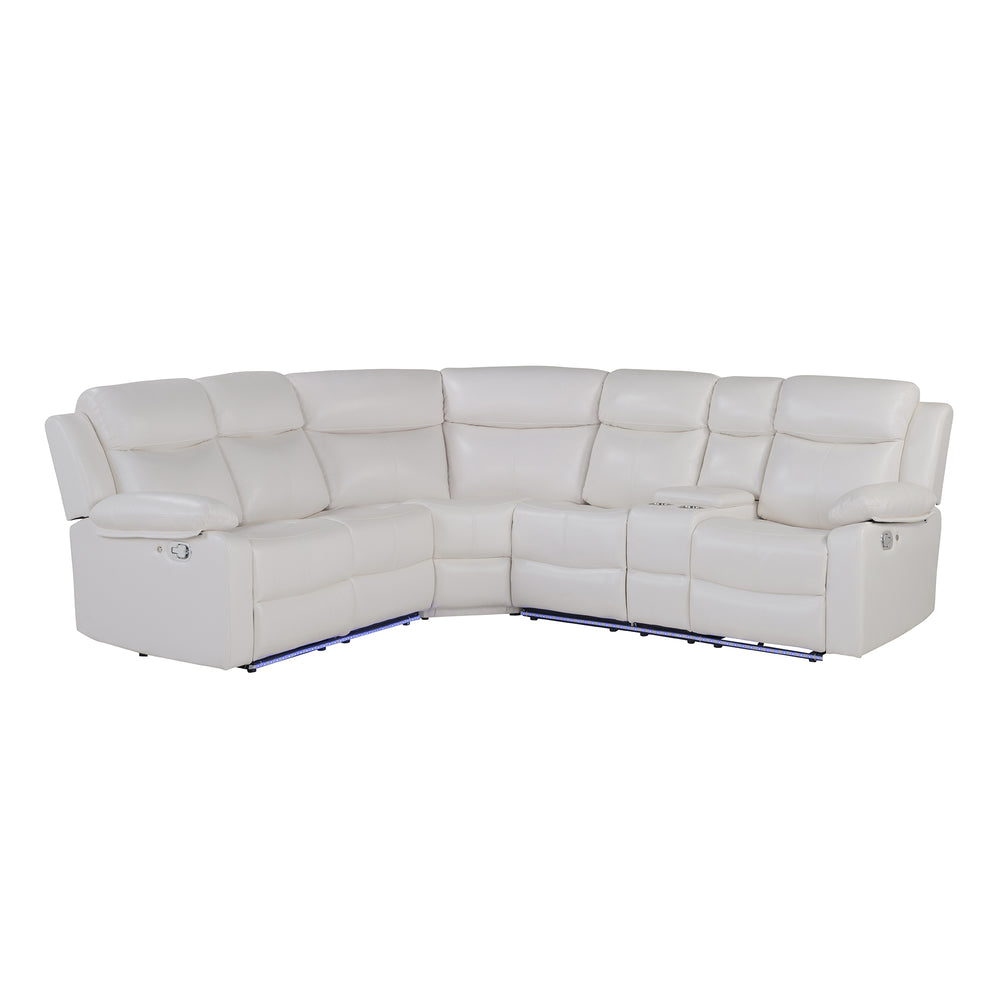 English Elm BLANCHE Plush Upholstered Left Arm Facing Sectional with Pillow-Top Arms, Manual Recline & Console Storage White 61 L x 29.52 W x 25.19 H B201S00382