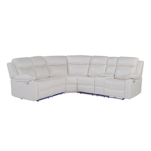 English Elm BLANCHE Plush Upholstered Left Arm Facing Sectional with Pillow-Top Arms, Manual Recline & Console Storage White 61 L x 29.52 W x 25.19 H B201S00382
