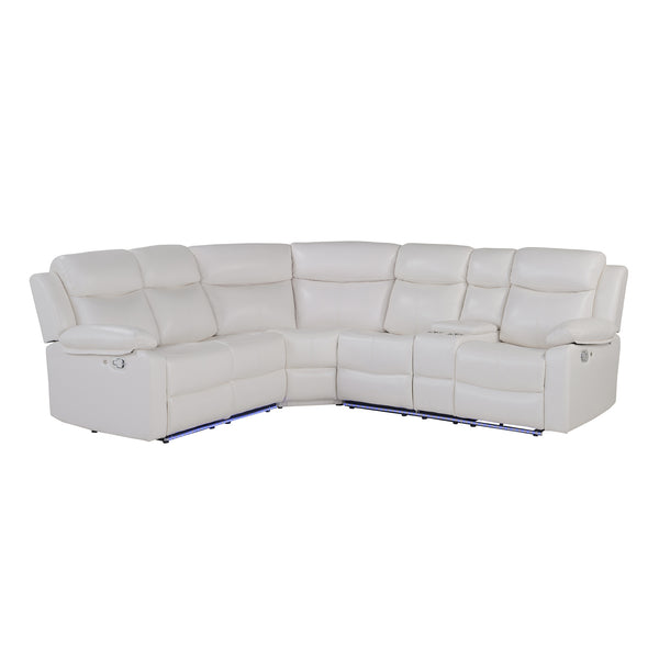 English Elm BLANCHE Plush Upholstered Left Arm Facing Sectional with Pillow-Top Arms, Manual Recline & Console Storage White 61 L x 29.52 W x 25.19 H B201S00382
