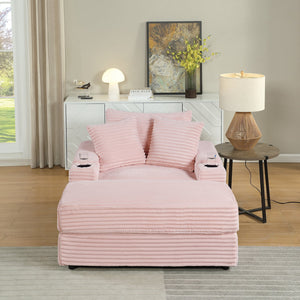 English Elm sofa Oversized Corduroy Deep-Seat Chaise with Ottoman and Lumbar Support — Plush, Sturdy Comfort Pink W1420S00010