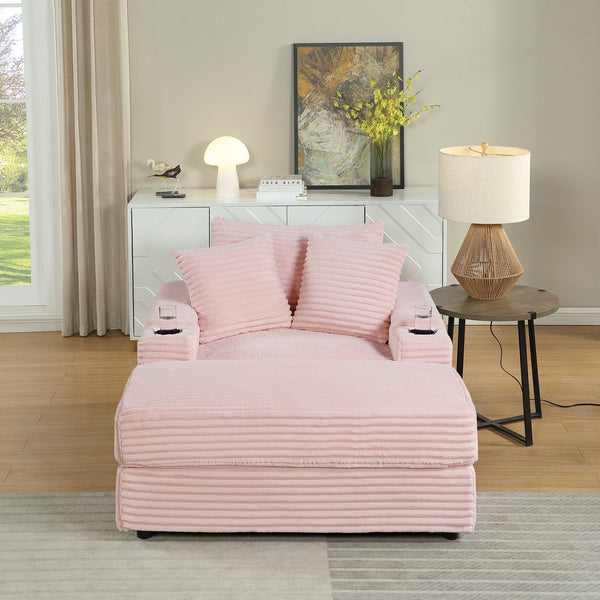 English Elm sofa Oversized Corduroy Deep-Seat Chaise with Ottoman and Lumbar Support — Plush, Sturdy Comfort Pink W1420S00010