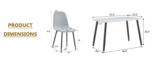 English Elm Table and Chair Set Marble Look Glass Top with Six Linen Seats for Modern Dining W1151S04627