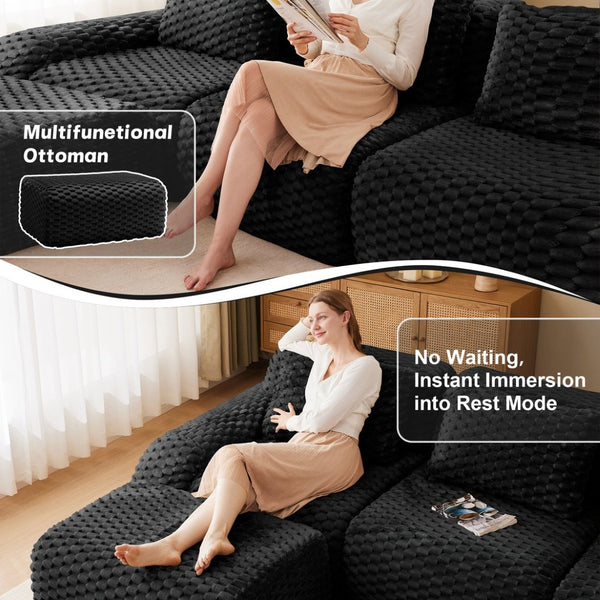 English Elm 114" Oversized U-shaped Sectional Sofa Flannelette Modular Living Room Couch with Ottoman W714S01534