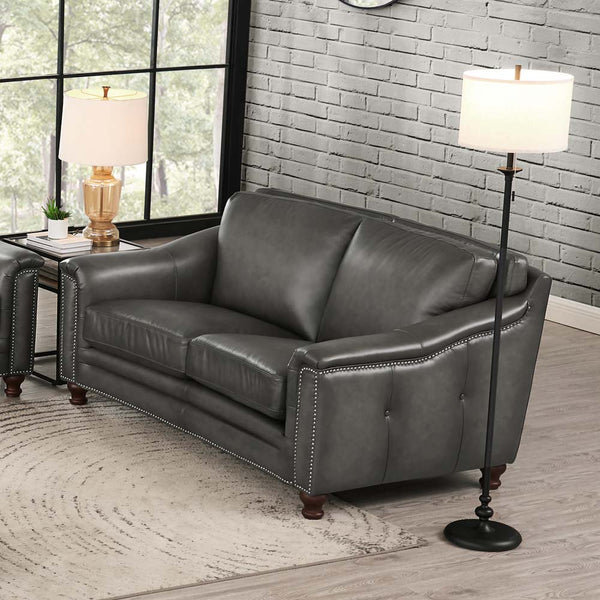 English Elm Belfast Luxurious Top Grain Leather Loveseat with Curved Back, Nailhead Trim & Tufted Sides, Timeless Craftsmanship and Comfort B2705P211694