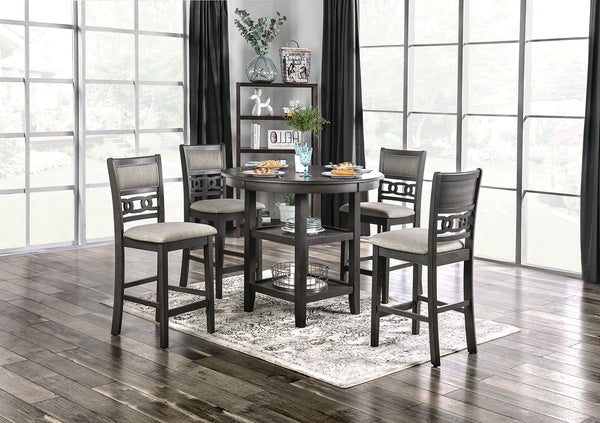 English Elm Transitional Counter Height 3pc Dining Set with USB Charging, Storage Shelves & Padded Seats Gray 45 L x 5 W x 15 H B2741P384395