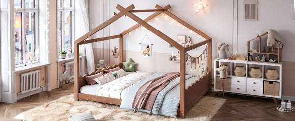 English Elm Queen House Shaped Floor Bed Solid Pine Frame Montessori Kids Bedroom No Box Spring W1580P438812