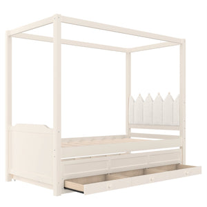 English Elm Full Bunk Bed with Trundle Bookshelf Storage Pine Frame Car Design for Kids W1580S00315