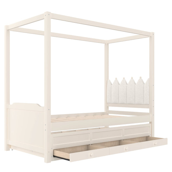 English Elm Full Bunk Bed with Trundle Bookshelf Storage Pine Frame Car Design for Kids W1580S00315