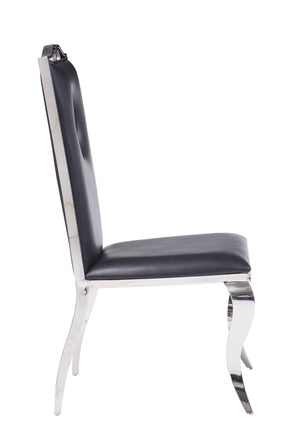 English Elm Cyrene High-Back Faux Leather Side Chair with Stainless Steel Frame, Padded PU Seat, No Assembly Required Black,Silver 47 L x 23 W x 31 H B2726P337698