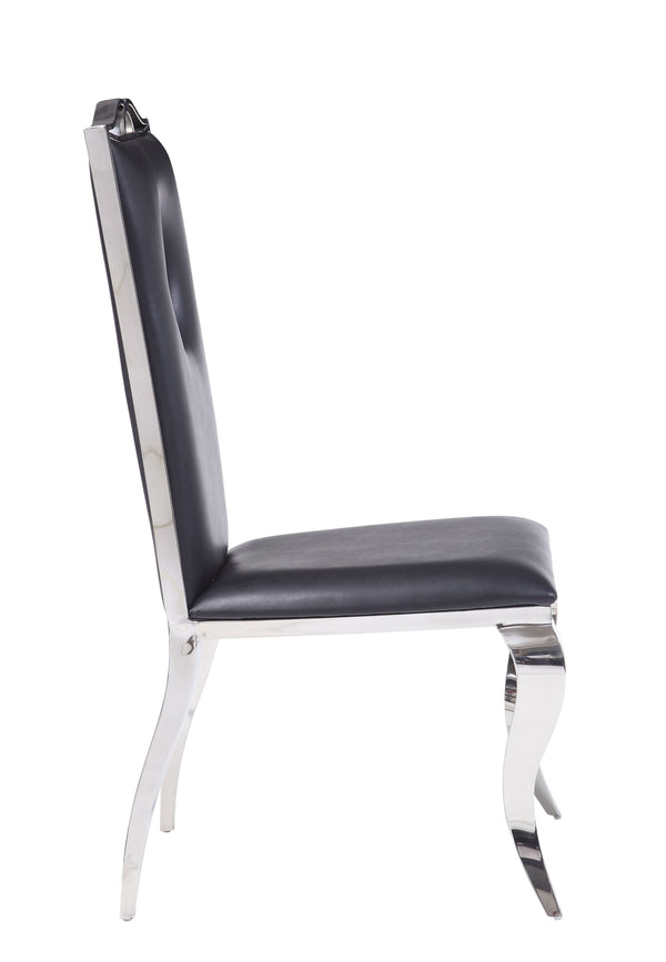 English Elm Cyrene High-Back Faux Leather Side Chair with Stainless Steel Frame, Padded PU Seat, No Assembly Required Black,Silver 47 L x 23 W x 31 H B2726P337698