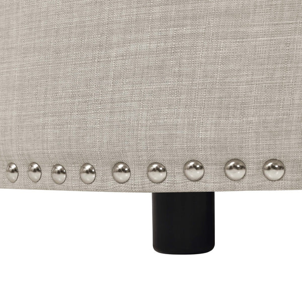 English Elm Tufted Linen Square Ottoman with Lift Top Storage Nailhead Trim Living Room Almond B2748P481670