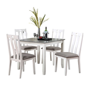 English Elm Modern White 5pc Dining Set with Gray Linen-Like Cushions, Two-Tone Solid Wood Table & Chairs, Transitional Design B011P230001
