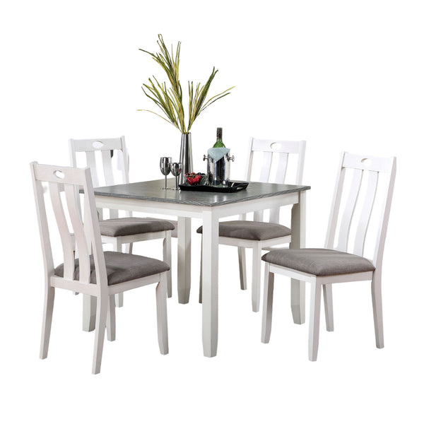 English Elm Modern White 5pc Dining Set with Gray Linen-Like Cushions, Two-Tone Solid Wood Table & Chairs, Transitional Design B011P230001