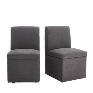 English Elm COOLMORE Swivel Rolling Dining Chair with Hidden Storage, Linen Upholstered 4-Wheel Multiuse Seat Dark Gray W1539P277680