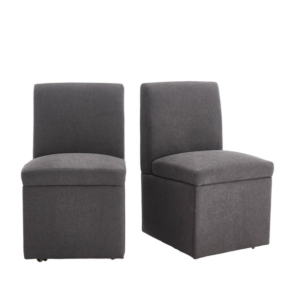 English Elm COOLMORE Swivel Rolling Dining Chair with Hidden Storage, Linen Upholstered 4-Wheel Multiuse Seat Dark Gray W1539P277680