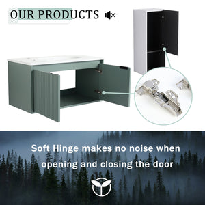 English Elm 36" Floating Bathroom Vanity with Drop-Shaped Resin Sink, Side Cabinet, Soft-Close Doors, Water-Resistant Finish W999S00332