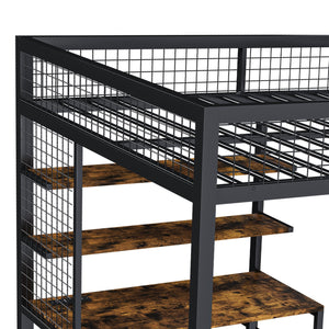 English Elm Full-Size Loft Bed with Desk, Wardrobe & Staircase Storage, Metal Frame, USB/Outlet Charging Station W2700S00059
