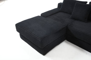 English Elm Memory foam L-shaped compression sofa bed with corduroy upholstery, modular no-assembly design, cloud comfort and space-saving functionality for apartments and home theaters Black W2959S00008