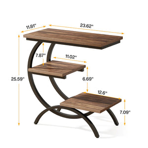 English Elm Modern Two Tier End Table Black Metal Frame Wood Grain Surface for Living Room T3971P456718