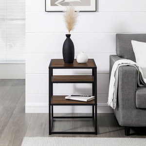 English Elm Walker Edison - Modern Minimal Floating Shelf Side Table Dark Walnut — Sleek 2-Shelf MDF & Steel Accent Table, Warp-Resistant Laminate Finish, Easy Assembly, Perfect for Living Room, Office, Urban Homes B185P168942