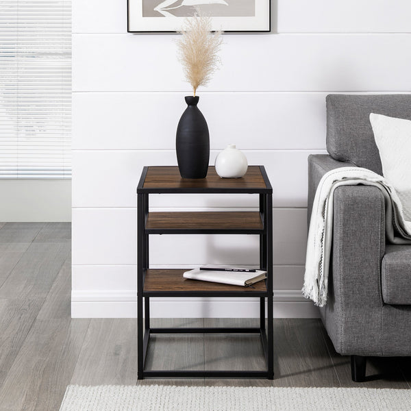 English Elm Walker Edison - Modern Minimal Floating Shelf Side Table Dark Walnut — Sleek 2-Shelf MDF & Steel Accent Table, Warp-Resistant Laminate Finish, Easy Assembly, Perfect for Living Room, Office, Urban Homes B185P168942