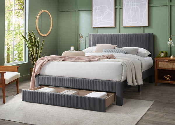 English Elm Contemporary Corduroy Upholstered Full Platform Bed with Storage Drawer Charcoal B011P418589