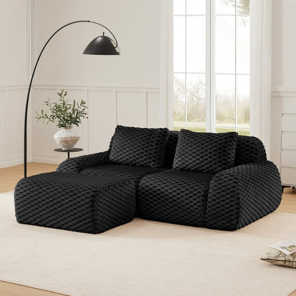 English Elm 82" Modular L-shaped Sectional Sofa Flannelette Upholstered with Movable Ottoman Living Room Black W714S01531