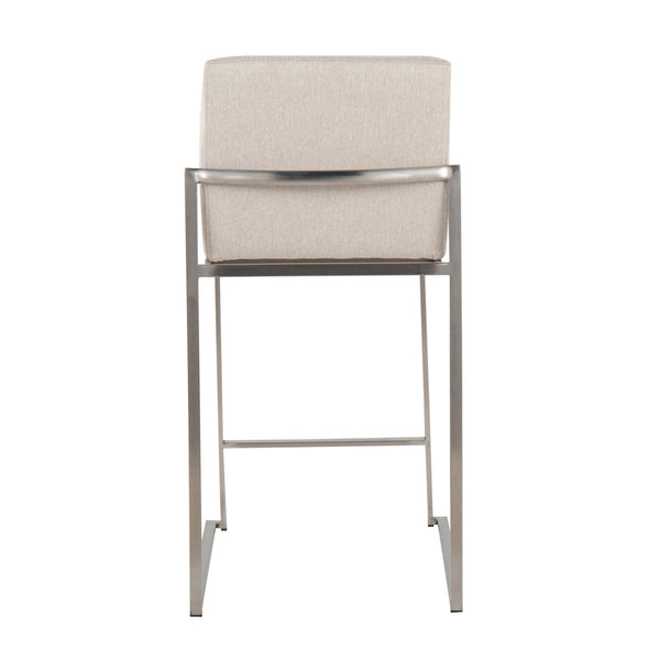 English Elm Fuji Set Of 3 High Back Counter Stools In Beige Fabric With Stainless Steel Frame For Modern Spaces B202P221969