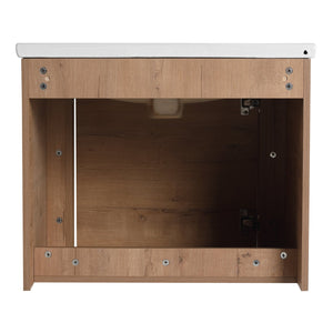 English Elm 24'' 24" Wall-Mounted Bathroom Vanity with Ceramic Sink, Soft-Close Door, Plywood Build, Space-Saving Design Imitative Oak W999P317928