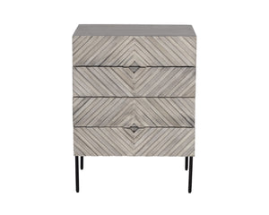 Sunpan NOEMI Nightstand - Handcrafted Grey Mango Wood with Black Steel Base, Exotic Four-Drawer Storage Solution 107342