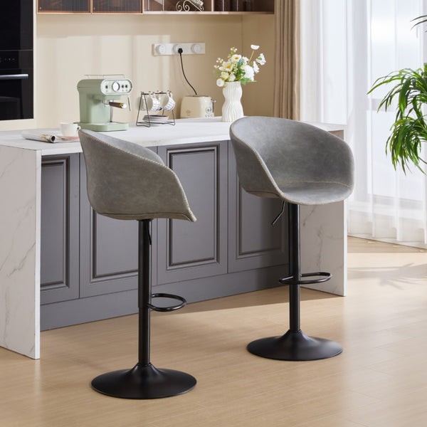 English Elm Adjustable Swivel Barstool Pu Leather Mid-century Frame for Kitchen Island Counter W1143P173512