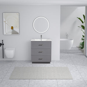 English Elm 30 Inch Bathroom Vanity With Ceramic Sink Combo - Modern Gray Freestanding Storage Cabinet Set W1550S00046