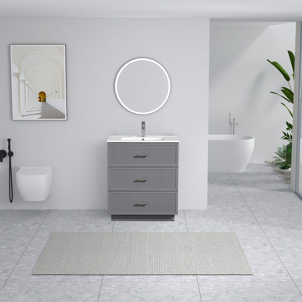 English Elm 30 Inch Bathroom Vanity With Ceramic Sink Combo - Modern Gray Freestanding Storage Cabinet Set W1550S00046