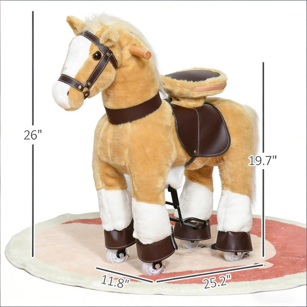 English Elm Walking Horse Ride on Toy Plush Pedal Pony with Wheels for Kids Ages 3 to 8 T3971P442210