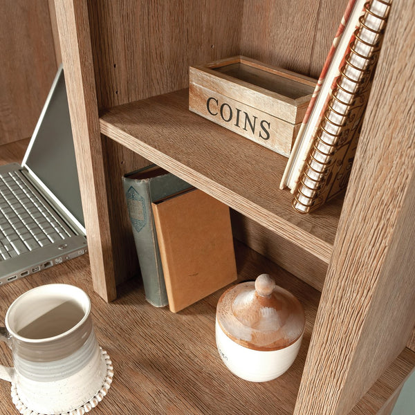 English Elm Hutch, Stylish Brown Finish With Adjustable Shelves & Cable Management For Home Office Storage Solutions B356P367923