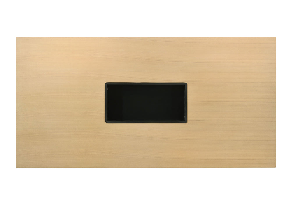 English Elm Blayde Natural Finish Dining Table with Ash Veneer Grain, Double U-Base, Durable Rubberwood Design B2726S00091